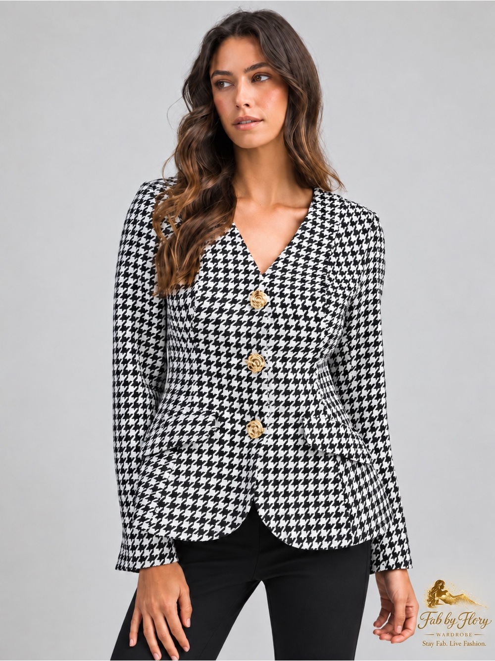 MABLE Black & White Houndstooth Peplum Blazer – NWT
